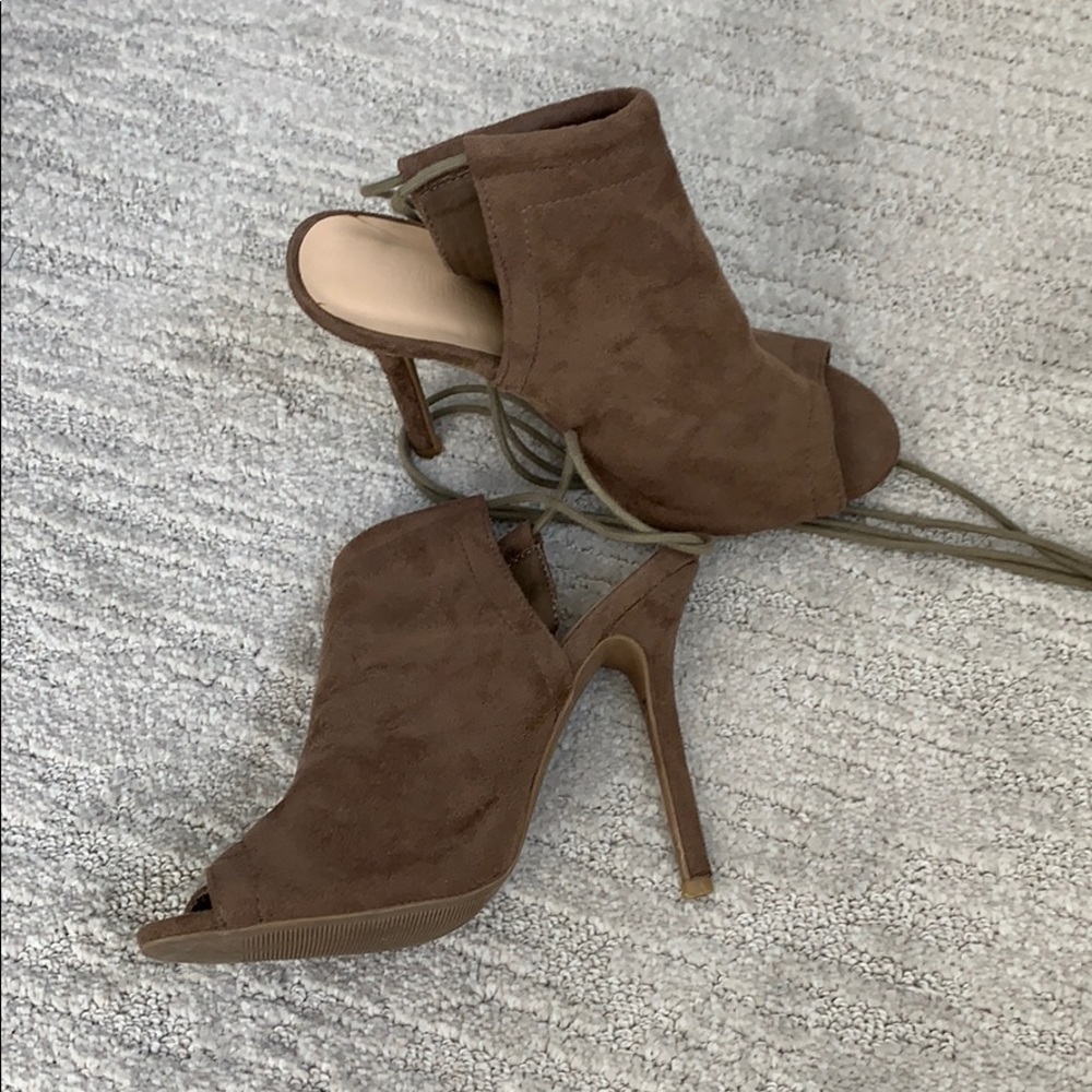 adorable peep toe booties with lace up detail